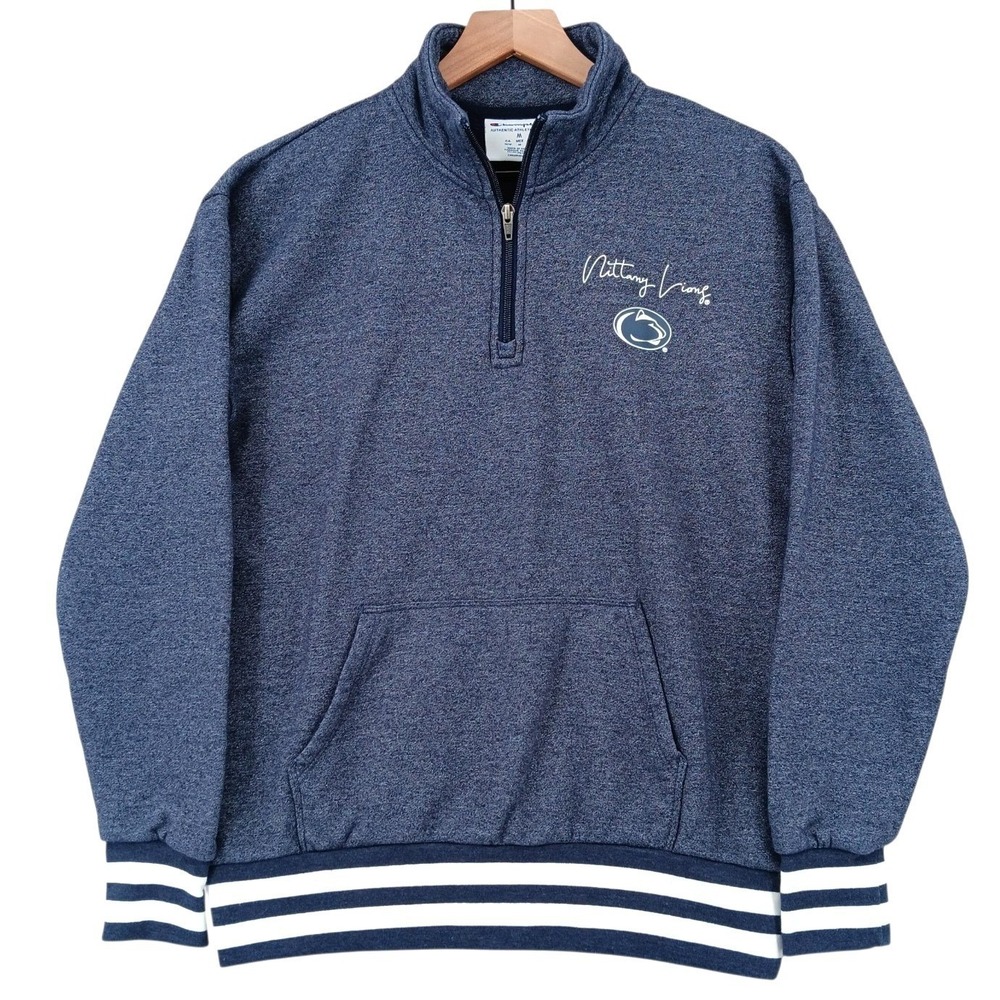 Champion Navy Heather Quarter-Zip Pullover with White Stripe Trim